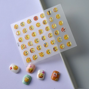 5D embossed yellow emoji nail stickers TS-088 on colorful manicure nail tips