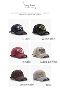 Grid display of vintage distressed baseball caps in six colors with W letter patch embroidery