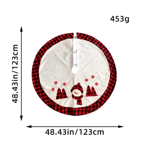 Classic 48-inch Christmas tree skirt with snowman design and red black plaid border