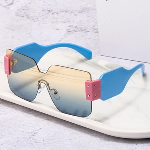 Rimless Oversized Sunglasses Integrated PC Lens UV400 Protection Fashion Square Wide Temple Eyewear For Travel Party