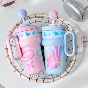 Pink and blue large insulated 316 stainless steel tumblers with straws and handles