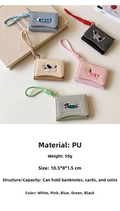 Detailed specs of PU leather dachshund embroidered wallets with lanyards and multi-slots
