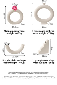 Detailed size chart for Nordic ceramic vases with minimalist art shapes and dimensions