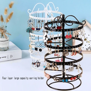 Jewelry Display Rack Stand Metal Rotating Wood Base Earring Necklace Organizer Desktop Holder Home Decor