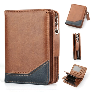 Men's vintage brown leather wallet with multi-card slots and secure zipper pocket
