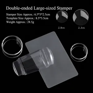 Dual-head clear nail art stamper set with scraper, measuring 6.5x3x2.5cm and 28.5g weight