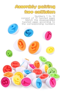 Detail of twelve educational matching eggs with colorful numbers from one to twelve