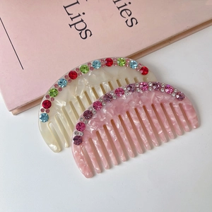 Colorful rhinestone acetate hair combs and shark clips for girls in elegant marble finish