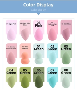 Detailed color selection of soft makeup sponges in teardrop and gourd shapes