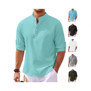 Men's waffle knit long sleeve polo shirt with classic Henley collar in six versatile colors