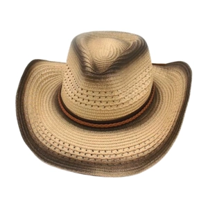 Chapeau de cowboy en paille tressée au style bohème avec dégradé et bord relevé
