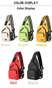 Outdoor sports chest bags in five colors showing waterproof oxford fabric and zippered pockets