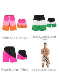 Detail view of men's beach trunks featuring drawstring waist and white mesh lining