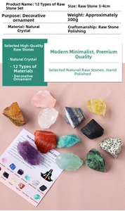 Set of 12 natural raw healing crystals including amethyst and rose quartz, 3-4cm size