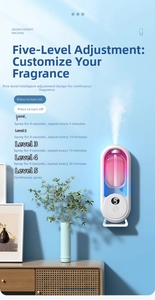 Detail of automatic aroma diffuser with LED display showing five mist intensity modes