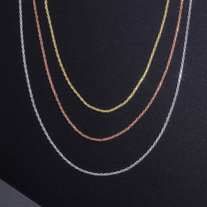 925 sterling silver rope chain necklaces in silver, gold, and rose gold finishes