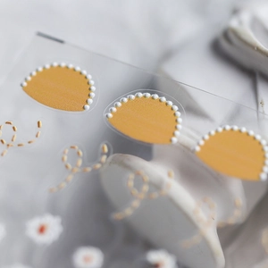 5D pro thin 3D nail art stickers with ginger yellow daisy and dot line patterns