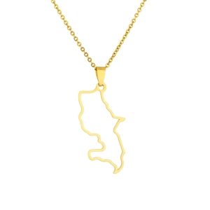 Detailed close-up of golden stainless steel Puerto Rico map pendant with hollow design