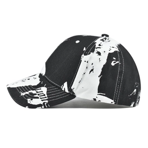 Black and white tie-dye baseball cap with abstract ink splash pattern for men and women