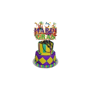 Detailed Mardi Gras cake topper featuring samba dancers and festive purple green letters