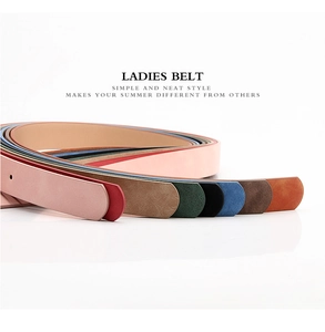 Multiple colorful ladies' nubuck texture belts with classic needle buckles in diverse colors