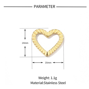 Technical drawing showing 14mm heart pendant dimensions and stainless steel material info
