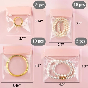 Set di 4 sacchetti per gioielli in EVA con chiusura rosa e finestre trasparenti
