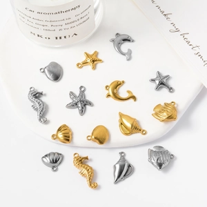 Ocean series stainless steel pendants featuring sea horse starfish and shells for jewelry