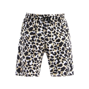 Short de plage pour hommes à motif léopard avec taille élastique et cordon noir