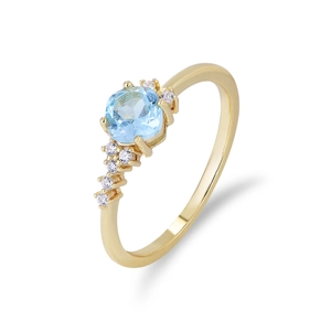 Elegant sky blue topaz ring in gold plating with sparkling pavé accents for women