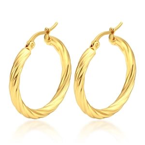 Minimalist golden twisted rope hoop earrings made of durable stainless steel for women
