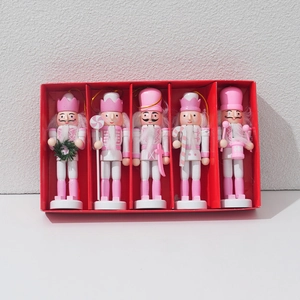 5-piece pink Christmas nutcracker soldier set in a red gift box for tree decoration