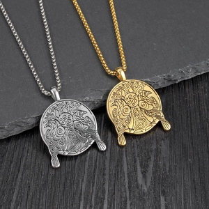 Vintage Nordic Viking raven pendant necklace in gold and silver finish with Celtic knot details