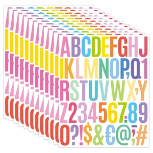 Macro view of multi-color 2-inch alphabet and number stickers for planners and scrapbooks
