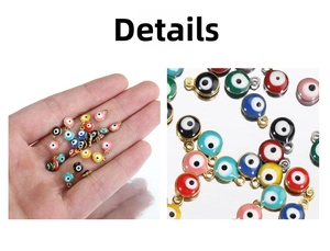 Close-up of colorful round Evil Eye enamel charms for DIY jewelry making accessories