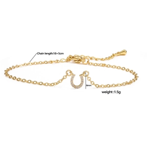Gold horseshoe bracelet with zircon inlay, 18+5cm chain length and 8mm pendant charm