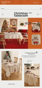 Detail of Christmas tablecloth with embroidered stockings and festive lace patterns