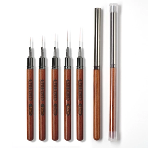 Professional 5-piece sandalwood nail liner brush set with metal caps and 6-18mm tips