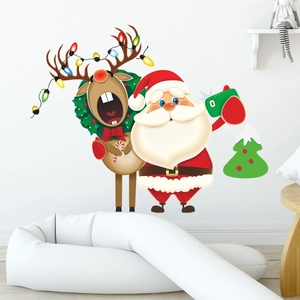 Cartoon Santa and Reindeer wall stickers for Christmas window and door glass decoration