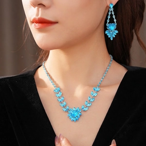 Heart Zircon Necklace And Earrings Bridal Wedding Luxury Accessories With Silver Earring Post For Women
