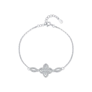 French vintage S925 sterling silver floral bracelet with sparkling zircon crystals