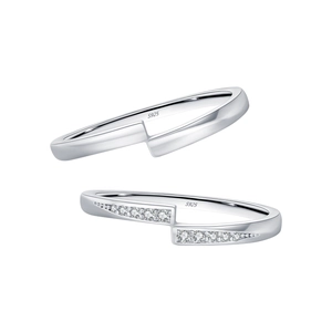 S925 sterling silver minimalist rings featuring one sleek band and one gemstone paved band