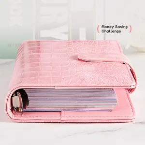 A6 Budget Binder PU Leather Crocodile Pattern Money Saving Challenge Notebook Zipper Envelopes Cash Budgeting Organizer Planner
