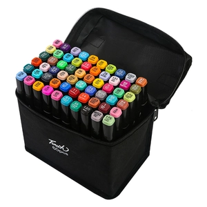 60 colors dual tip markers set in a black zippered carrying bag with color-coded caps