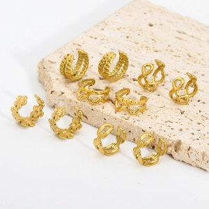 18K Gold Plated Stainless Steel Ear Cuffs For Women Non Piercing Double Layer Clip On Earrings Waterproof Hypoallergenic