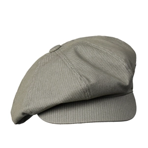 Vintage olive green octagonal newsboy hat with textured twill fabric and button top