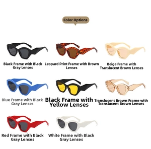 Detail view showing eight color options for rhomboid cat-eye UV400 sunglasses