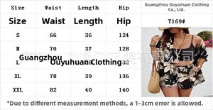 Detailed size chart for women's printed two-piece set covering sizes S to XXL