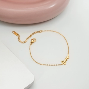 Polished 18K gold stainless steel Love charm bracelet with adjustable chain for women