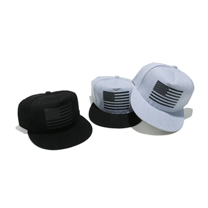 Three hip hop baseball caps featuring American flag prints in black and grey styles